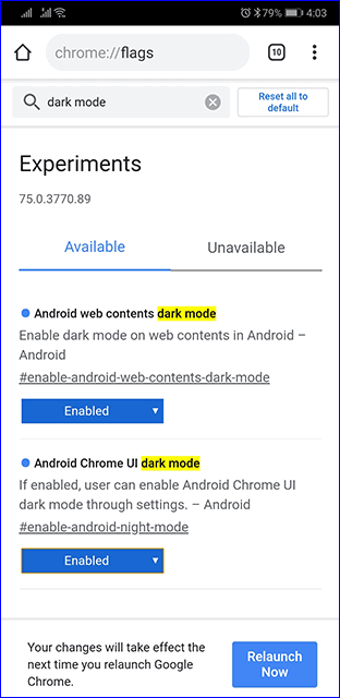 Chrome karanlık mod