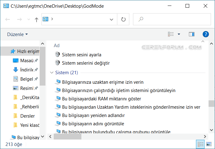 Windows GodMode Klasörü