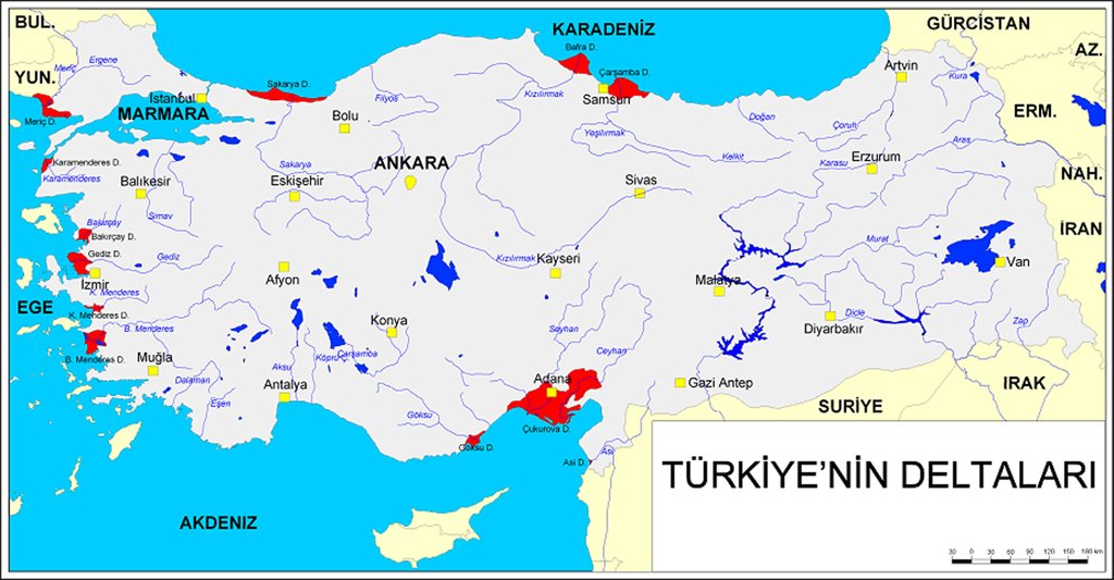 Türkiye'deki ovalar ve deltalar haritası