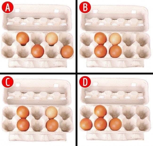 Elinde 4 tane yumurta ve 10'lu bir yumurta kutusu var. Yumurtaları kutuya hangi şekilde dizerdin? Yukarıdaki 4 alternatiften birini seç sana en kuvvetli kişilik özelliğini söyleyelim.'lu bir yumurta kutusu var. Yumurtaları kutuya hangi şekilde dizerdin? Yukarıdaki 4 alternatiften birini seç sana en kuvvetli kişilik özelliğini söyleyelim.