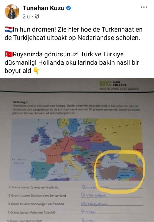 Hollanda'da Türkiye'yi parçalanmış gösteren harita, Türk vekilin tepkisi üzerine düzeltildi